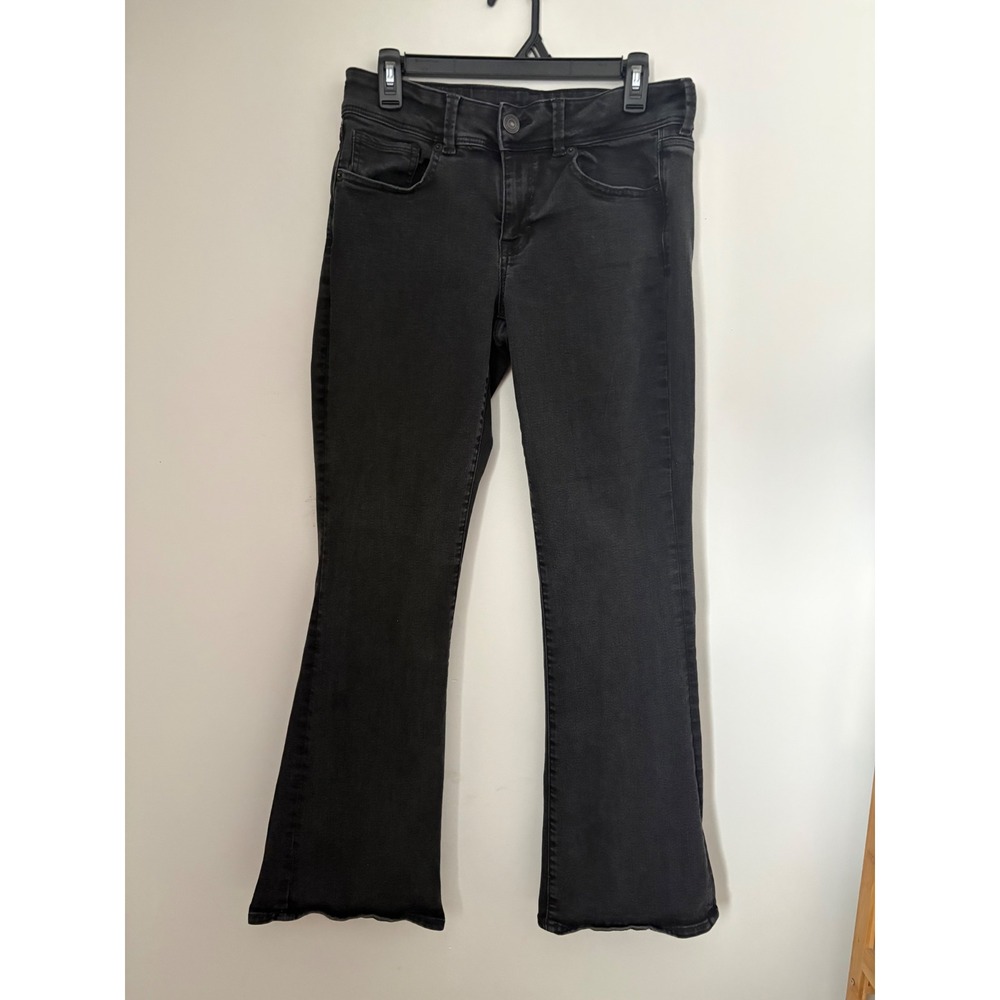 American Eagle Outfitters‎ Womens Black Flare Jeans Size 8 Regular Stretch AE